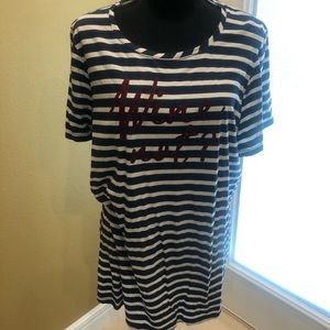 Wine not tee- navy white striped